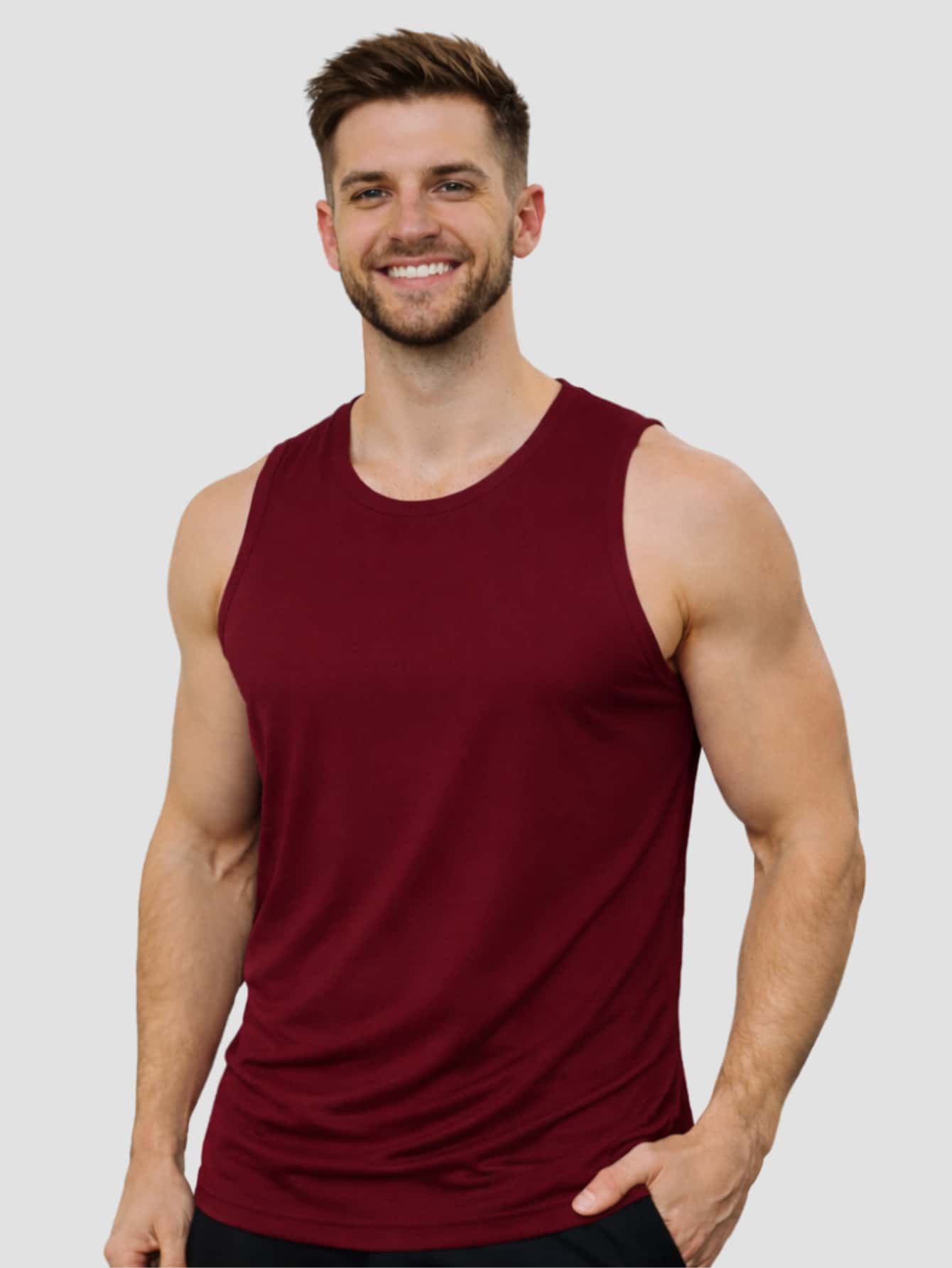 Men's Dry Fit Tank Top - Plain Marsala - View 1