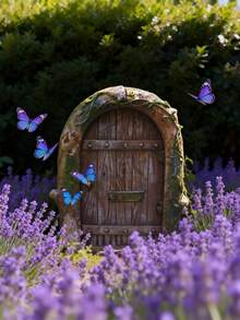 农舍童话小屋工艺装饰摆件，创意氛围装饰小门摆件，适用于家居、客厅、橱柜、花园装饰 - 香檳色 - 查看 9