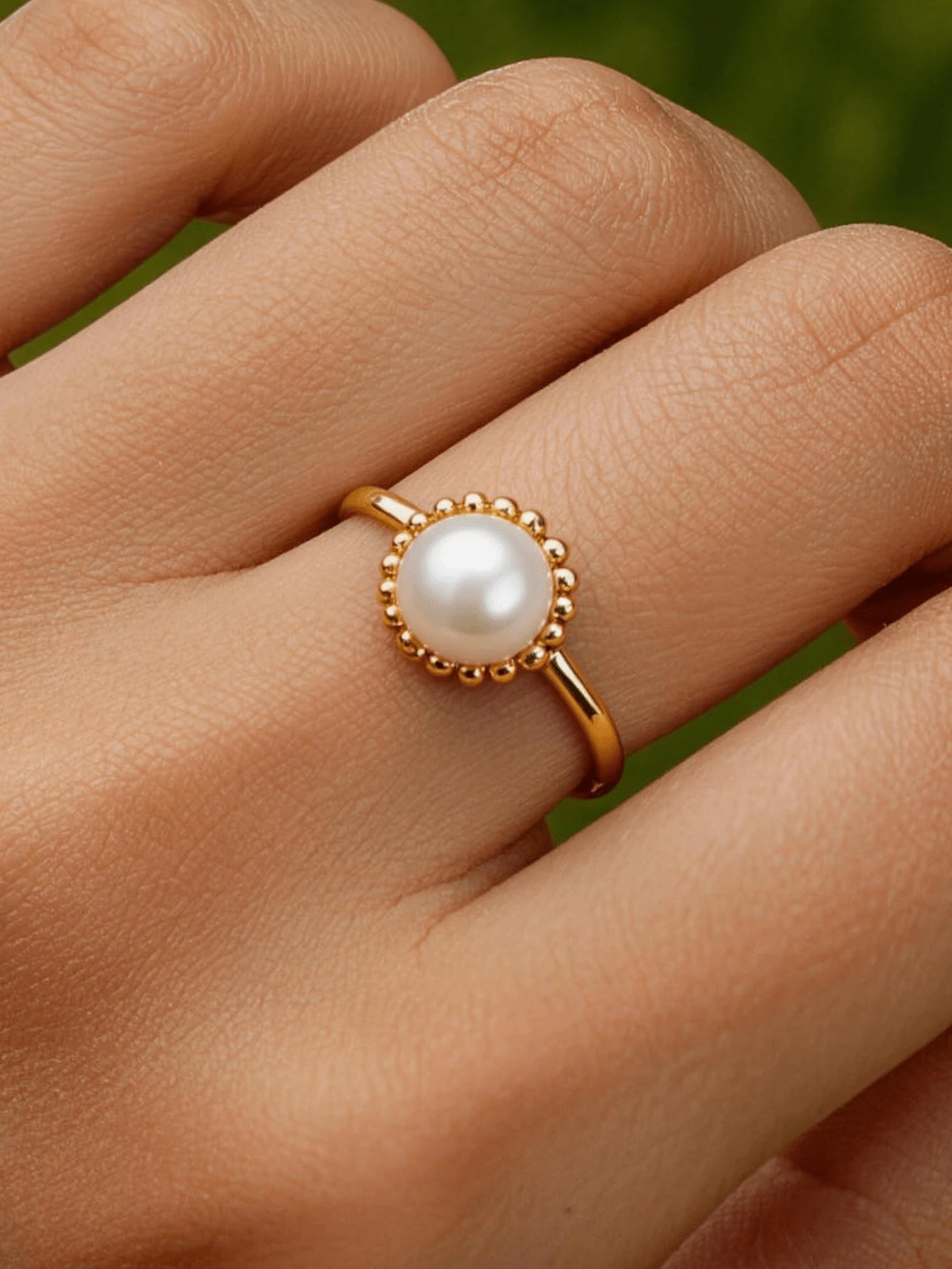 女士仿珍珠圆戒指 18K镀金迷你珠子戒指 美观婚礼时尚首饰礼品 - 彩色 - 查看 1
