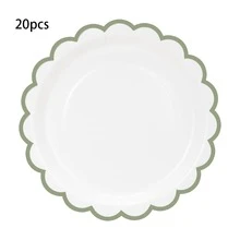 10入/20入/30入/50入/100入 白色與淺綠色波浪邊紙盤 7英吋/9英吋 波浪邊派對盤 甜點蛋糕盤 派對晚餐盤 適用於婚禮、新娘、生日派對裝飾 - 白底鼠綠邊 - 查看 6