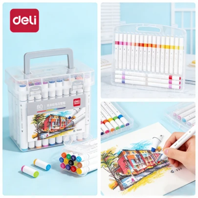  Bộ bút dạ màu Deli Vibrant có 12, 24, 36, 48, 60, 80 màu, đầu bút nỉ có thể giặt được, mực đậm, hoàn hảo cho vẽ, phác thảo, tô màu, vẽ nguệch ngoạc, hội họa, thủ công mỹ nghệ, đồ dùng học tập, văn phòng phẩm, quà tặng cho trẻ em, học sinh, nghệ sĩ, người mới bắt đầu.