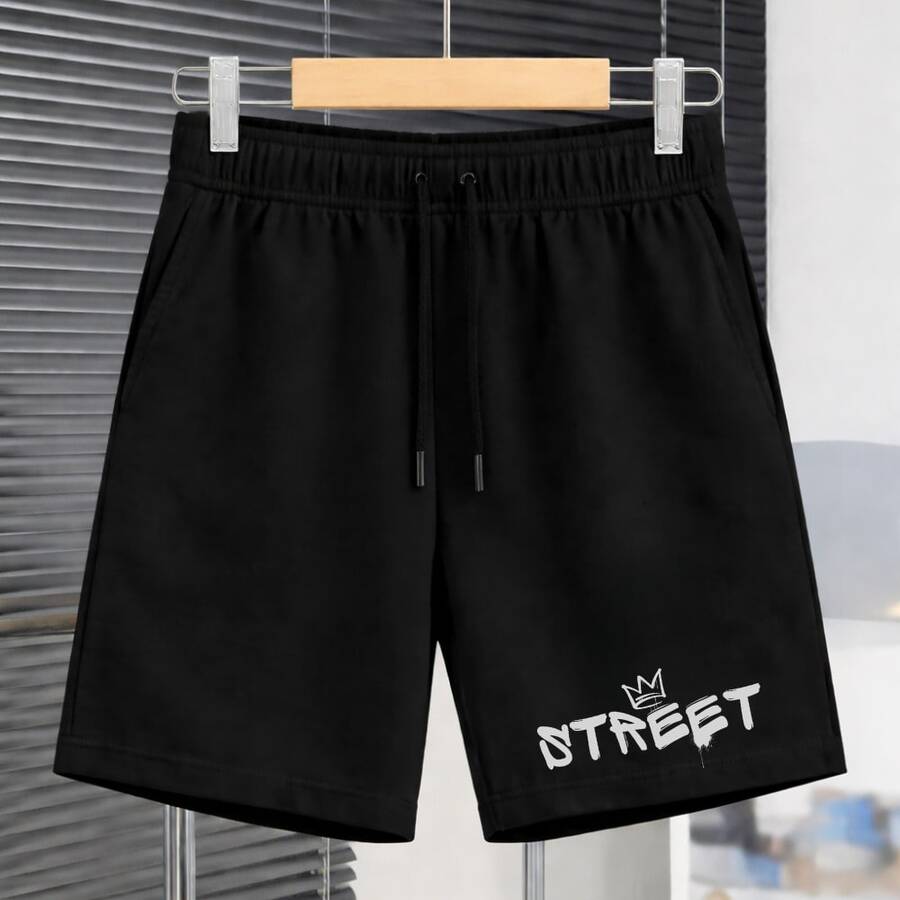 Short Moletinho Infantil Masculino Estampa Street Coroa 1240 Menino Look Urbano Escola Look Outfit Ootd Roupas para Meninos Adolescentes - Preto - Visão 1