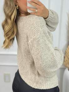 Women's Short Coat, Premium Mousse Knit, Wool Jacket, Elegant Winter Fashion, Puff Sleeves - Sand - View 5