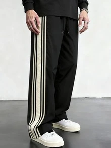 男士宽松休闲运动裤，舒适宽松时尚运动裤，适合户外、健身、徒步、跑步、秋冬季穿着。 - 黑色 - 查看 1