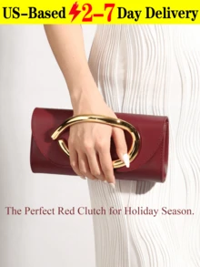 Retro Vintage Solid Color Clutch Wallet, All-Match Carry On Purse, Stylish PU Bag For Women, And For Wedding, Party, Prom, Dinner - Burgundy - View 12