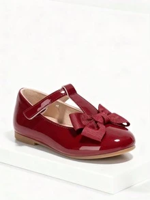 Girls' T-Strap Mary Jane Shoes With Bow Decor, Suitable For Performances And Special Occasions - Red - View 4
