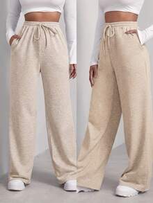 Calça Feminina Lãnzinha Moda Inverno Tendencia Pantalona - Bege - Visão 2