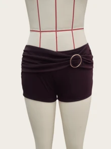 Women Y2K Metal Ring Decor Mini Shorts Solid Color Low Rise Elastic Waist Ruched Micro Shorts Sexy Stretch Booty Shorts Bottoms Summer Fashion Mini Shorts Party Club Going Out Shorts Streetwear - 咖啡棕 - 查看 8