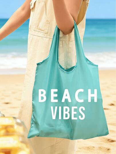 1 حقيبة تسوق كبيرة قابلة لإعادة الاستخدام - مقاومة للماء، مطوية، تحمل شعار "أجواء الشاطئ"، حقيبة تخزين قوية، قابلة للغسل في الغسالة، حقيبة تسوق قابلة للطي، هدية إعلانية، مناسبة للخروجات والتنقل والتنزه والنزهات والسفر، مثالية للهدايا للأمهات والعائلة والأصدقاء، لتخزين وتنظيم المطبخ، ملحقات المطبخ