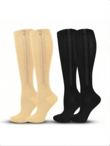 1/2 Pairs Zipper Compression Socks, 20-30mmHg Unisex Long Socks With Zipper, Closed Toe Zipper Compression Socks, Suitable For Both Men And Women - Multicolor - View 1
