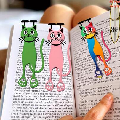 3pcs Creative Colorful Cat Bookmark Set, Acrylic 2D Flat Design. Unique Stationery And Reading Marker Gift For Cat Lovers And Readers. Suitable For Students/Female Teachers Aged 14+, Perfect As A Gift Or For School, Office, Home Use, Learning Tool, Reading Accessory, Flat Bookmark, Creative Appearance, Smooth Surface, Acrylic Material, Stationery Combo, Reading Aid, Student Gift, Book Enthusiasts
