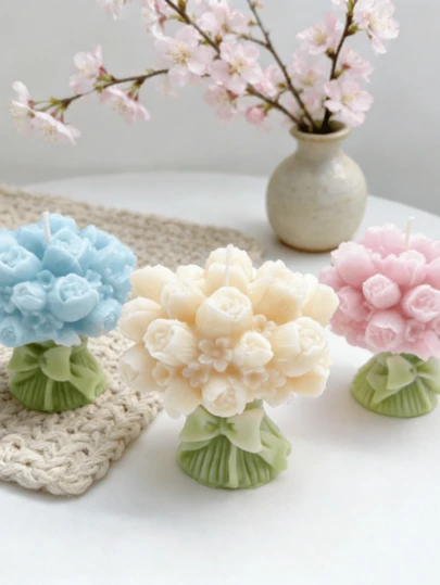 3D Rose Bouquet Silicone Candle Mold Reusable Non-Stick Flower Candle Making Molds For DIY Soap, Resin Casting, Epoxy Crafts, Valentine's Day Mother's Day Wedding Home Decor Handmade Gift Mold