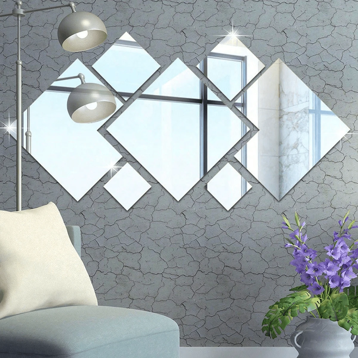 Bộ 7 miếng dán tường gương acrylic vuông, gương trang trí tự dính cho phòng khách, lối vào, hành lang, cầu thang. - Nhiều màu - Xem 1