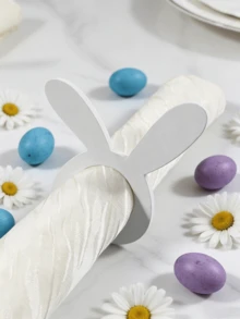 4-12pcs Easter Napkin Rings, Wooden Rabbit Napkin Rings, Handmade White Rabbit Napkin Ring Holders, Wooden Rabbit Ear Set Farmhouse Napkin Rings For Easter Decoration, Dinner, Wedding, Party - Multicolor - View 5