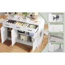 Large 120 X 60 X 90.5 Cm Kitchen Island Countertop With 3 Drawers And 3 Cabinet Doors. Textured White Marble Laminate Design. Adjustable, Silent Drawers. Bar Area Design – Stylish And Practical Kitchen Utensils. - B - View 3