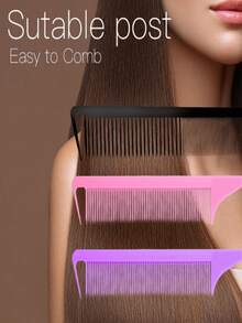 1/7pcs Professional Pointed Tail Comb, Rat Tail Comb, Sectioning Comb, Stainless Steel Tail Comb, Anti-Static Comb, Braiding Comb, Fine Tooth Rat Tail Comb, Shiny Tail Comb, Shiny Comb, Multi-Functional Regular Hair Comb - Multicolor - View 8