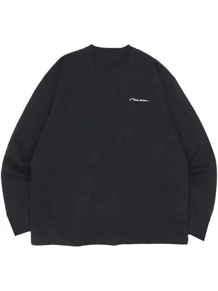 Long Sleeve T-Shirt, Oversized Cotton Tee, Size 23, NER36A1229, Handwritten Logo, Exclusive To ONSPOTZ - Negro - Ver 1