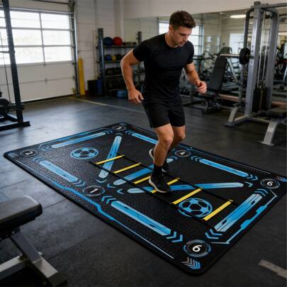1 pieza Alfombra de entrenamiento de fútbol, herramienta auxiliar profesional para mejorar las habilidades con el balón en casa. Los marcajes precisos de posición y ruta le permiten realizar un control de balón, regate y entrenamiento de técnica de pies profesional en casa, superando las limitaciones del campo