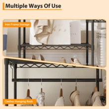 Heavy Duty Freestanding Closet Wardrobe Organizer - Black Metal Clothes Rack With 4 Hanging Rods, 8 Shelves - Adjustable Portable Bedroom Storage - Max 890LBS - Wire Design - Black - View 11
