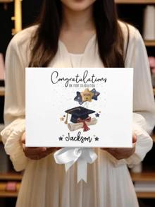 1pc - Customized Personalized Graduation Gift Box, Featuring The Customized Name "Jackson" - Elegant White Graduation Cap And Graduation Certificate Design, With Venus Decoration, Ribbon Bow, Perfect For Graduation Celebrations And Souvenirs, Graduation Party Decoration, Custom Name Ribbon Gift Box - Multicolor - View 3