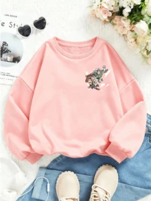 Disney Cute Boy's Clothing, Featuring Double-Sided Printed Designs Of Cartoon Characters From Toy Story, And A Stylish Round Neck Sweatshirt. Comfortable And Loose, Elastic And Breathable, Machine Washable. Versatile Top, Suitable For - 粉色 - 查看 2