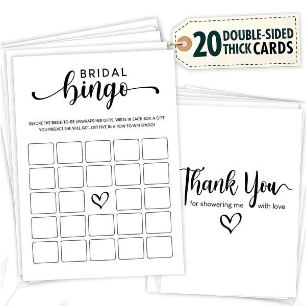 20PCS Bridal Bingo Game Cards For Bridal Shower, Wedding Bachelorette Party Shower Favors, 20 Game Cards, Engagement Party Game Decor Supplies Bingo Game, Bridal Shower Decorations For Bride Groom