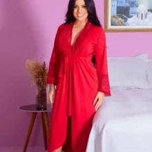 Maternity Kit With 2 Long Nightgowns And 2 Long Robes. - Merah, Hitam - View 8