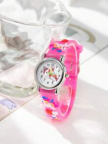 1pc New Cartoon Cute Unicorn Quartz Watch, Durable TPU Strap, Ideal Back To School Or Birthday Gift - Multicolor - View 3