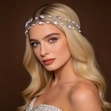 1件手工水晶仿珍珠新娘头饰，长发藤蔓，适用于婚礼、派对、宴会 - 彩色 - 查看 2