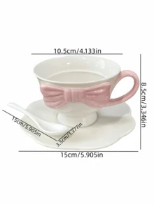 一套法式极简陶瓷咖啡杯碟，可爱少女蝴蝶结设计，宽口杯，适合早餐、牛奶、下午茶、咖啡，也适合餐厅、客厅、咖啡馆等场所，可作礼物。 - 彩色 - 查看 2