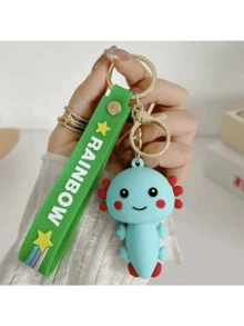 Hexagon Dinosaur Cartoon Cute Keychain Pendant, Couple Axolotl Figurine PVC Keychain Plush Doll Gift - Multicolor - View 5