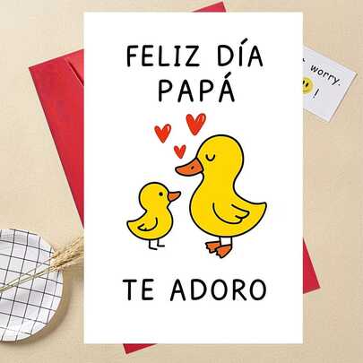 1pc Funny Gift - Cute Duck Father's Day Greeting Card In Spanish "Feliz Dia Papa Te Adoro" - Perfect Gift For Dad From Family For Birthday Or Father's Day Appreciation Celebration