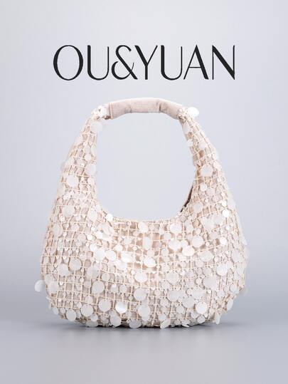 1PC Fashion Ladies Moon-Shaped Sequined Handbag, Exquisite And Elegant Portable Bag, Suitable For Daily Leisure, Vacation, Dating, Parties, Holiday Gifts.