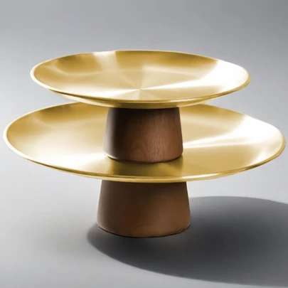 1 Set Stainless Steel Cake Holder With Wooden Base, Dessert Display Tray, Versatile Fruit Tray, Suitable For Table Decoration, Family And Kitchen Plates, Home Storage Racks, Cosmetic Display Racks,Home Decoration, New Year Gifts, Valentine's Day Gifts