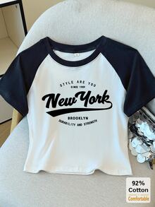 Áo thun ngắn tay in chữ mùa hè, áo croptop đen trắng, áo lót nữ thiết kế thời trang. - đen và trắng - Xem 5