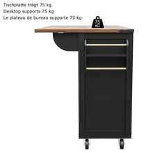 Kitchen Island Table, Dining Cart With Pull-Out Countertop, Cabinet, Kitchen Cart, Kitchen Island Table Cart, Four-Door, Two-Drawer Dining Cart, Dining Cart With Wood Finish, Black - B - View 8