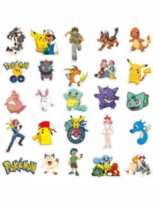 50张皮卡丘卡通涂鸦贴纸，适用于水瓶、行李箱、笔记本电脑和滑板 - 彩色 - 查看 3