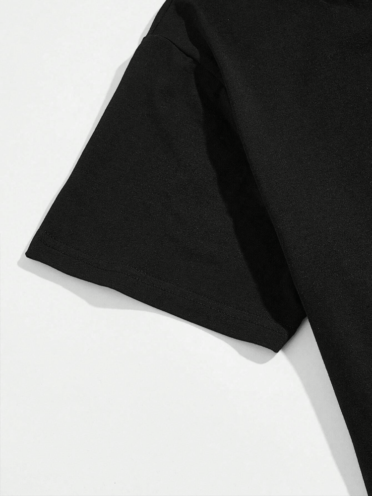 Camiseta de manga corta con estampado de retrato de escultura abstracta para hombres de talla grande, cómoda y transpirable, moda de verano - Negro - Añade 7