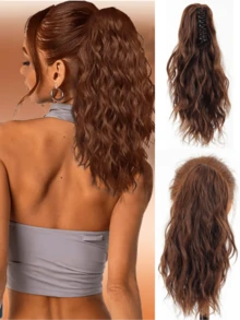 14英寸卷曲马尾发圈，14英寸爪形抽绳马尾假发，棕色混色漂白金高马尾发圈，合成纤维材质，女士时尚发夹，优雅发饰，休闲发爪，女士优雅发爪夹 - 彩色 - 查看 21