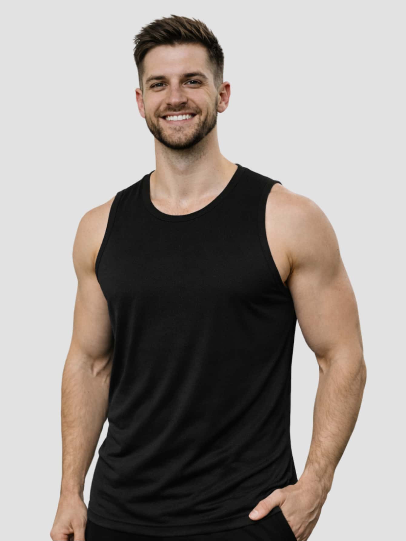 Men's Dry Fit Tank Top - Black Plain - View 1