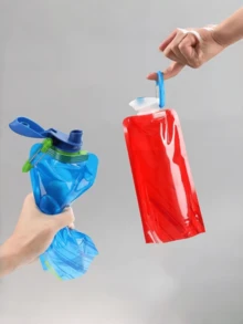1pc Foldable Reusable 700ml Water Bottle, Leak-Proof Sealed Water Pouch, Lightweight & Portable For Travel & Outdoor Activities - Multicolor - View 2