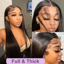 13x4 Lace Front Wigs Glueless Human Blended Hair HD Transparent Lace 200% Density Straight With Baby Hair Pre-Plucked Frontal Wigs For Women 24 28 Inch Natural Hairline Black Wig - Natural & Black - View 10