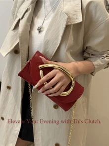 Retro Vintage Solid Color Clutch Wallet, All-Match Carry On Purse, Stylish PU Bag For Women, And For Wedding, Party, Prom, Dinner - Burgundy - View 5