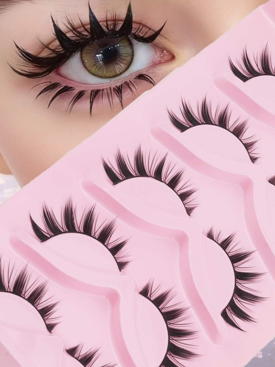 Linna 5 paires de faux cils style manga de dessin animé | Agrandissement naturel des yeux, application en 3 étapes facile pour débutants, port confortable et réutilisable | Convient pour le travail quotidien, les fêtes, les rendez-vous et les voyages - Voir 1