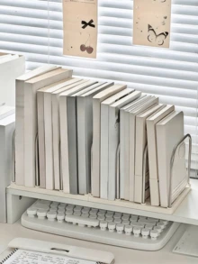 1pc/Set Adjustable Desktop Bookshelf Organizer With Non-Slip Base & Removable Dividers, Metal + Plastic Large Capacity Vertical File Holder & Modular Paper Tray For Office Desk Book Mail Document Storage, Clear Minimalist Workspace Organizer For Home Study Student Dorm Stationery Cosmetics Display, Back To School Essential Desk Setup Rack - Multicolor - View 7