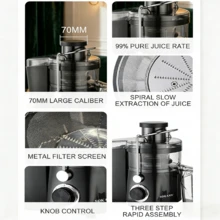 SOKANY 01022 家用离心式榨汁机，多功能低速榨汁机，800W 强劲功率，1500ml 大容量，螺旋挤压技术，70mm 大直径自由切割，99% 纯果汁率，非常适合家庭营养早餐、减脂代餐、宝毛辅食等场景。 - 黑色 - 查看 6