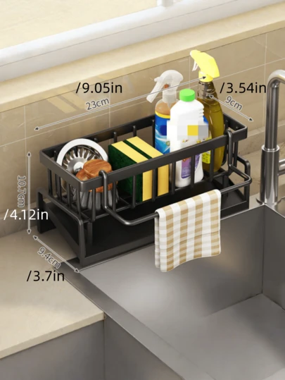 Kitchen Sponge Rack, Draining Rack, Detergent Organizer, Multi-Functional Dishcloth Rack Pole, Countertop Storage Shelf