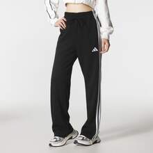 adidas Essentials 3-Stripes Open Hem French Terry Pants 標誌繫帶中腰針織運動褲 女款 - 黑與白 - 查看 3