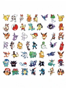 50张宝可梦原创防水贴纸套装，适用于笔记本电脑、水瓶、滑板，可作为儿童礼物，图案为皮卡丘和喷火龙 - 彩色 - 查看 4