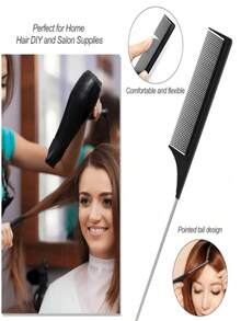 1/7pcs Professional Pointed Tail Comb, Rat Tail Comb, Sectioning Comb, Stainless Steel Tail Comb, Anti-Static Comb, Braiding Comb, Fine Tooth Rat Tail Comb, Shiny Tail Comb, Shiny Comb, Multi-Functional Regular Hair Comb - Multicolor - View 7